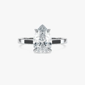 Anillo de compromiso nupcial de oro de 14 quilates con diamante de laboratorio de 3.60 CTW en forma de pera con halo oculto y banda pavé - Product Image 3