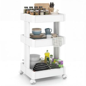 Carrito de Almacenamiento Rodante de 3 Niveles, 15.5'' x 14.5'' x 30'', Bandejas Ventiladas Desmontables para Cocina y Baño - Product Image 1