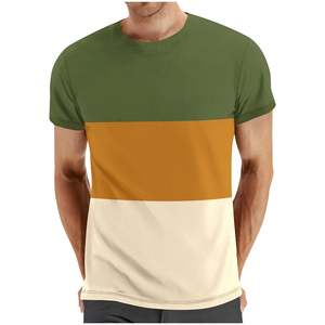 T-shirt décontracté à manches courtes et col rond pour homme, 100 % coton, 180 GSM, avec logo personnalisé OEM, blocs de couleur et imprimé rayé – Vente en gros - Product Image 3