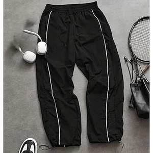 Custom Men's Canvas Track Pants Lightweight Loose Fit Colorblock Pattern Custom Piping Design <b>Hip</b> Hop Style High Street Sports - Product Image 4