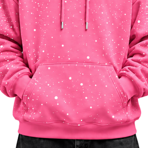 Black <b>White</b> Speckled Print Men Pullover <b>Hoodie</b> <b>Oversized</b> Fleece Sweatshirt Drawstring Hood Kangaroo Pocket Casual Streetwear - Product Image 5
