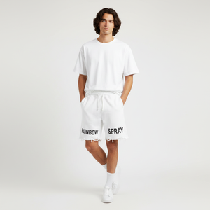 Men's Heavyweight Cotton Summer Shorts Custom Logo Retro Washed Double Waist Rainbow <b>Spray</b> Casual Streetwear Shorts - Product Image 2