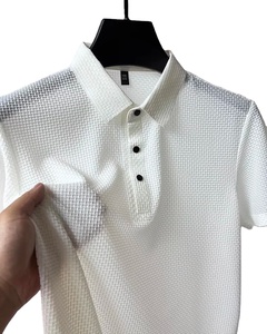 Polo de Manga Corta Blanco para Hombre, Transpirable, de Algodón Tejido, Diseño Sólido Informal, Cierre de Botones, Corte Regular - Product Image 1