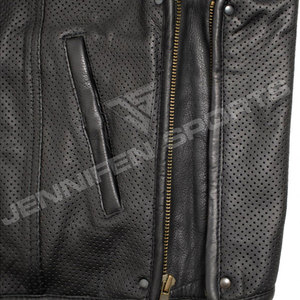 Chaleco de Cuero Negro Sólido para Motociclistas, Transpirable, Resistente al Viento, con Logotipo Personalizado, Estilo Casual, Tallas Grandes - Product Image 4