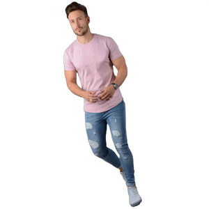 OEM Wholesale Men's Blank T-Shirt High <b>Elasticity</b> Cotton Crew Neck Gym T-Shirt Solid Color Mauve Streetwear Tee Custom Private - Product Image 4
