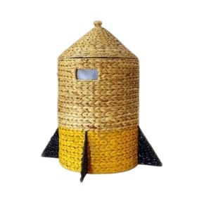 Spaceship Water Hyacinth <b>Basket</b> Woven Decorative Storage Organizer Bin <b>with</b> <b>Lid</b> Outer Space Nursery Decor - Product Image 1