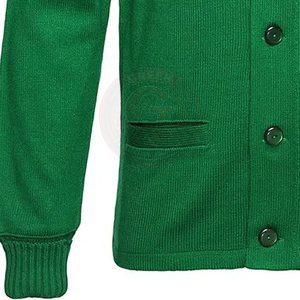 Suéter Verde para Hombre de Fraternidad o Hermandad, Cárdigan de Punto Acrílico de Manga Larga, Cuello en V, Color Sólido, Cierre de Botones, Ropa Universitaria - Product Image 3