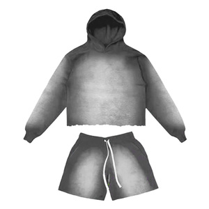 Ensemble de survêtement unisexe 2 pièces en molleton bouclette 400 GSM, effet délavé, respirant, avec logo personnalisé sur le devant, idéal pour l'hiver - Product Image 4