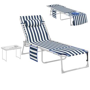 Sedia Pieghevole Blu e Bianca per il Tempo Libero, Sedia per Prendere il Sole e Relax - Product Image 6