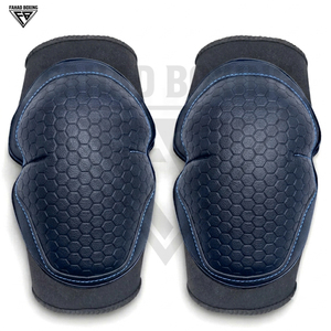 Protections de genoux en cuir robustes, bleu marine, avec logo personnalisé, ergonomiques et rembourrées, pour la boxe et l'entraînement physique. - Product Image 1