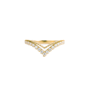Double Chevron Diamond Ring Newest Style Diamond Ring 9K 10K Solid Yellow Gold <b>Wedding</b> Band Round Lab Grown Diamond Pave Band - Product Image 1