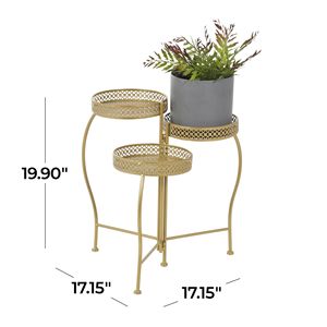 Supporto per Piante a 3 Livelli in Metallo Dorato Curvo Pieghevole 43x43x51 cm con Motivi Floreali e Decorazioni a Spirale - Product Image 2