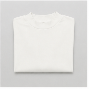 Camiseta Corta para Mujer, Color Marfil, Cuello Alto Simulado, Manga hasta el Codo, Corte Holgado, WTS-0051 - Product Image 5