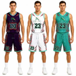 Ensemble d'uniformes de basketball géométriques personnalisés pour hommes, maillot et short en mesh par sublimation, tenue de sport d'équipe, kit d'équipement de jeu, vente OEM pour professionnels - Product Image 1