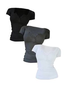 T-shirt à manches courtes pour femme, col rond, nouvelle collection, respirant et élégant, couleur unie, pour toutes les saisons, fabriqué au Bangladesh - Product Image 6