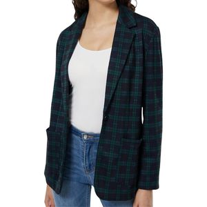 Blazer Largo a Cuadros de Algodón para Mujer, Verde, Frente Abierto, Estilo Casual Elegante, Chaqueta de Traje a Medida - Product Image 1