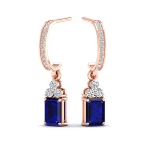 REYES Pendientes Colgantes de Zafiro Azul de 2 Quilates con Corte Esmeralda Hechos a Mano, Joyería Fina de Moissanita en Oro de 14K, Regalos de Boda Modernos y Personalizados - Product Image 1