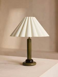 Lampe de table moderne du milieu du siècle avec abat-jour plissé blanc, base ronde, décoration intérieure, lumière d'appoint pour salon - Product Image 2