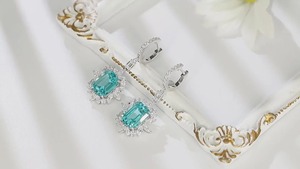 Luxury Women's Drop <b>Earrings</b> 925 Silver Rhodium Plated Crystal <b>Emerald</b> Cut Flower Design Wedding Jewelry - Product Image 2
