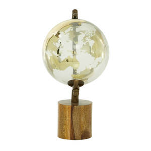 Globo Terráqueo de Cristal Transparente con Continentes Dorados sobre Base Cilíndrica de Madera, Adorno Decorativo de Escritorio - Product Image 5