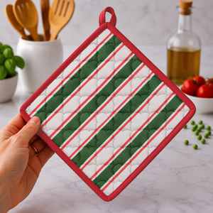 Porta ollas de algodón con diseño de rayas impresas, porta ollas de alta calidad, porta ollas con aislamiento térmico para uso en la cocina en Navidad - Product Image 4