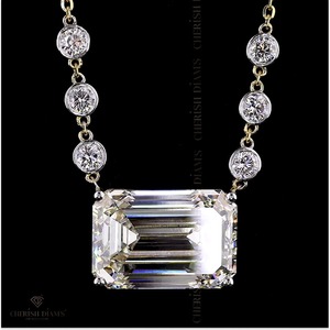 Collier pendentif élégant en diamant taille émeraude cultivé en laboratoire avec chaîne à maillons, bijoux en or tendance pour l'exportation en gros - Product Image 6
