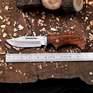 Cuchillo de caza nórdico forjado a mano de cobre y damasco, hecho a medida, hoja fija con punta de clip, mango de palisandro, funda, cuchillo de 10 pulgadas - Product Image 3