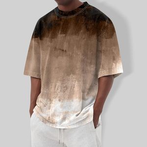 เสื้อยืดแขนสั้นผู้ชายทรงโอเวอร์ไซส์ ผ้าฝ้าย 100% พิมพ์ลายไล่เฉดสี สไตล์ลำลอง คอกลม ดีไซน์ผ้าเจอร์ซีย์ถัก - Product Image 1