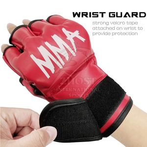 Guantes de Entrenamiento MMA ZHOST Rojos, Medios Dedos, Transpirables, de PU Ligero, Antideslizantes, con Correa Ajustable para la Muñeca y Cierre de Gancho y Bucle para Boxeo - Product Image 6