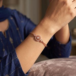 Rose Gold Lab Grown Diamond Circular Halo <b>Bangle</b> <b>Bracelet</b> - Product Image 4