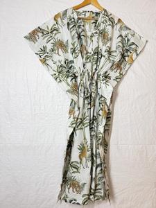 Printed Cotton <b>Kaftan</b> for Women Jungle Safari Giraffe Design Loose Beach Wear Maxi Dress - Product Image 3