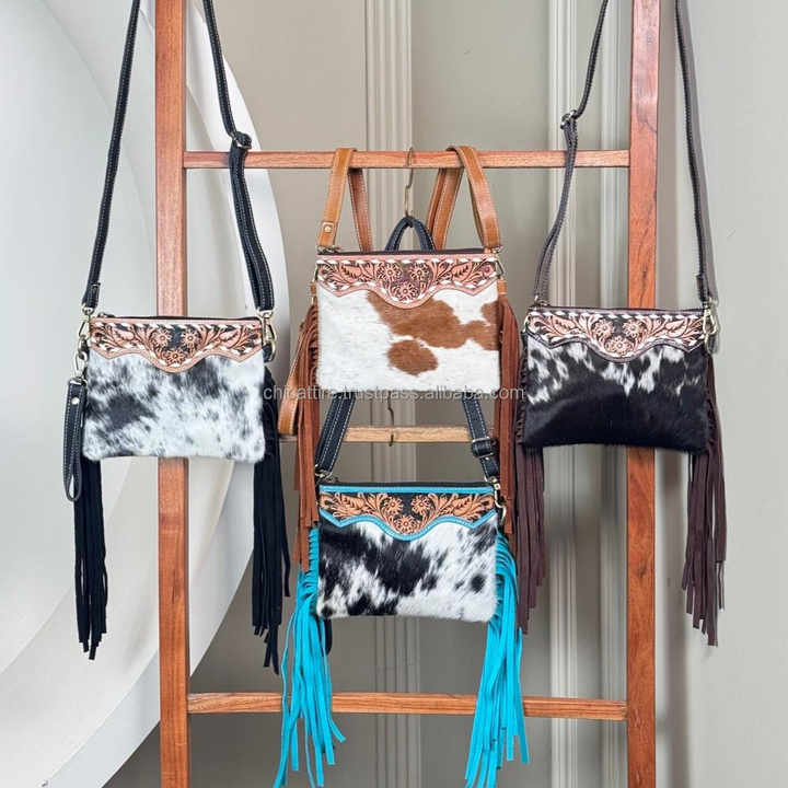 Customize 2025 Luxury High Quality Hand Tooled Leather Handbag Shoulder Bag Genuine Cowhide Leather Mini  Fringe Bag for Ladies