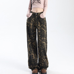 Women Leopard Print Wide Leg Jeans Baggy Y2K Streetwear Loose Fit <b>Animal</b> Print Denim Pants Vintage Style Cheetah print Jeans - Product Image 3