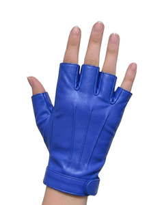Unisex Half Finger Blue Sheep Leather <b>Driving</b> <b>Gloves</b> Adjustable Wrist Strap All Seasons Use and Comfortable - Product Image 4