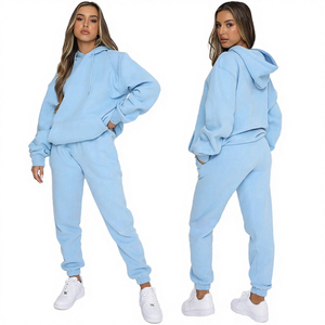 Ensemble jogging et sweat à capuche en polaire bleu clair pour femme, coupe décontractée, 2 pièces, couleur unie, vêtements de sport d'hiver, écologique - Product Image 6