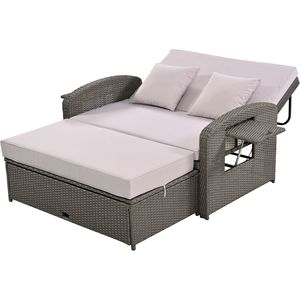 Lettino Prendisole Doppio in Rattan PE con 3 Regolazioni di Altezza e Copertura Protettiva Gratuita - Product Image 2