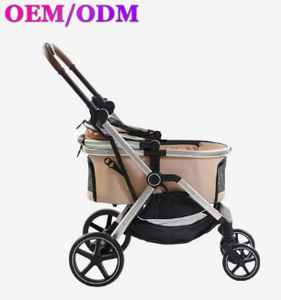 Poussette pour animaux de compagnie 3-en-1 pliable, légère et durable, avec siège auto, roues en caoutchouc à roulement fluide, harnais amovible, capacité de 50 livres pour chiens - Product Image 1