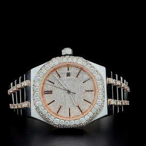 Custom 1 of 1 moissanite Diamond Watch High Quality Iced Out VVS Clarity rose <b>gold</b> two tone Stainless Steel watch with BOX - Product Image 1