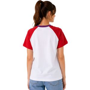 Women White and <b>Red</b> Raglan T Shirt Cute Cat Graphic Print Crew Neck Short Sleeve Cotton Casual Tee Custom OEM ODM Apparel - Product Image 2