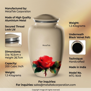New Handcrafted Aluminum Cremation Urn 200cu Rose Memorial Urns for Ashes <b>Thread</b> <b>Lock</b> Adult Funeral Decorative Urns Metal Jars - Product Image 5