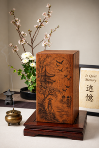 Urna de Madera para Cenizas, Caja Conmemorativa para Cremación, Caja de Recuerdo con Grabado de Pagoda de Flores de Cerezo, Decoración de Escritorio - Product Image 6