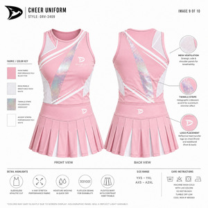 Cheer Apparel Custom Cheer Uniform Women Pink Pleated <b>Skirt</b> and Sleeveless Top Breathable Mesh Competition Cheerleading Wear - Product Image 6