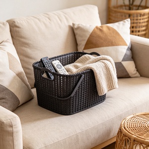 Modern Woven Plastic <b>Table</b> Top Bathroom Storage <b>Basket</b> Draining Organizer Bin Portable Stackable Laundry Toiletry Holder - Product Image 2