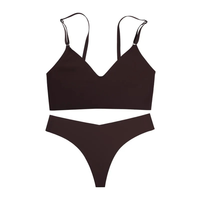 Conjunto de sujetador y bragas sin costuras para mujer, estilo bikini de talle bajo, sin aros, color liso, de licra y nailon, lencería sexy.