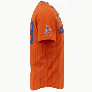 Maillot de baseball personnalisé de haute qualité pour hommes, orange à rayures fines, en polyester respirant, broderie 3D sur le devant et le dos - Product Image 3