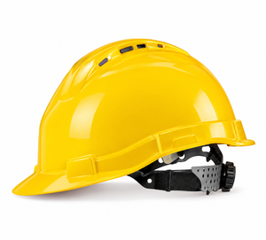 Casque de sécurité jaune en ABS de marque Karam, casque de chantier à fentes, résistant aux chocs élevés, personnalisable OEM/ODM - Product Image 1