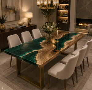 Green <b>Epoxy</b> River <b>Table</b> Live Edge Walnut Dining <b>Table</b> Luxury <b>Resin</b> Dining Room Furniture Handmade Wood <b>Table</b> - Product Image 1