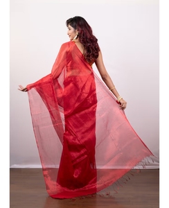KV <b>Red</b> Tissue Silk Saree Without <b>Blouse</b> - Product Image 6