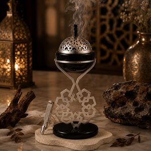 Brûleur d'encens arabe artisanal en laiton, Mabkhara en métal, encensoir de luxe pour Oud et charbon, décoration islamique, décoration festive pour Ramadan et Aïd - Product Image 2