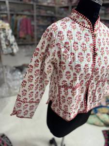 Quilted Cotton Jacket Women Floral Print Mandarin Collar Three Quarter Sleeve Autumn Winter Style Single <b>Button</b> Closure GIFT - Product Image 4